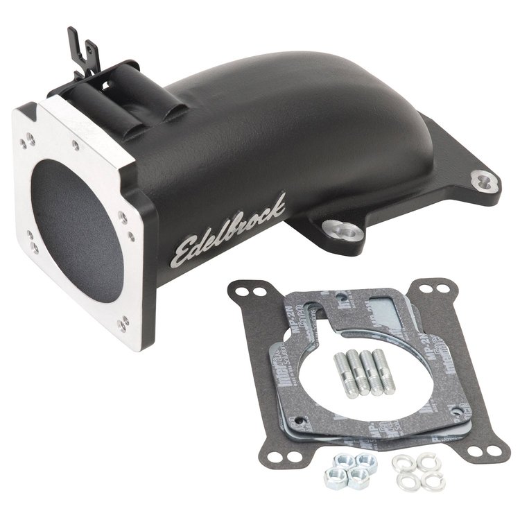Ultra Low Profile Intake Elbow for 90mm Throttle Body to 4150 Square-bore Flange in Black Powder Coated Finish