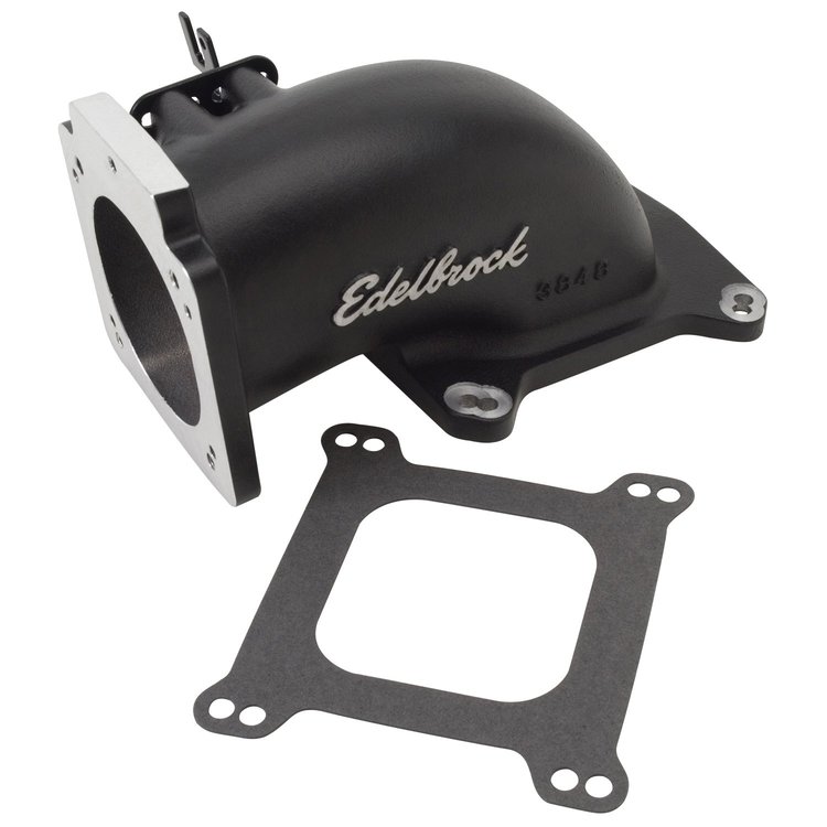 Low Profile Intake Elbow for 90mm Throttle Body to 4150 Square-bore Flange in Black Powder Coated Finish