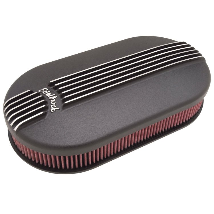 Large Oval Cast Aluminum Air Cleaner Dual 4-barrel Carburetor with Black Powder Coated Finish