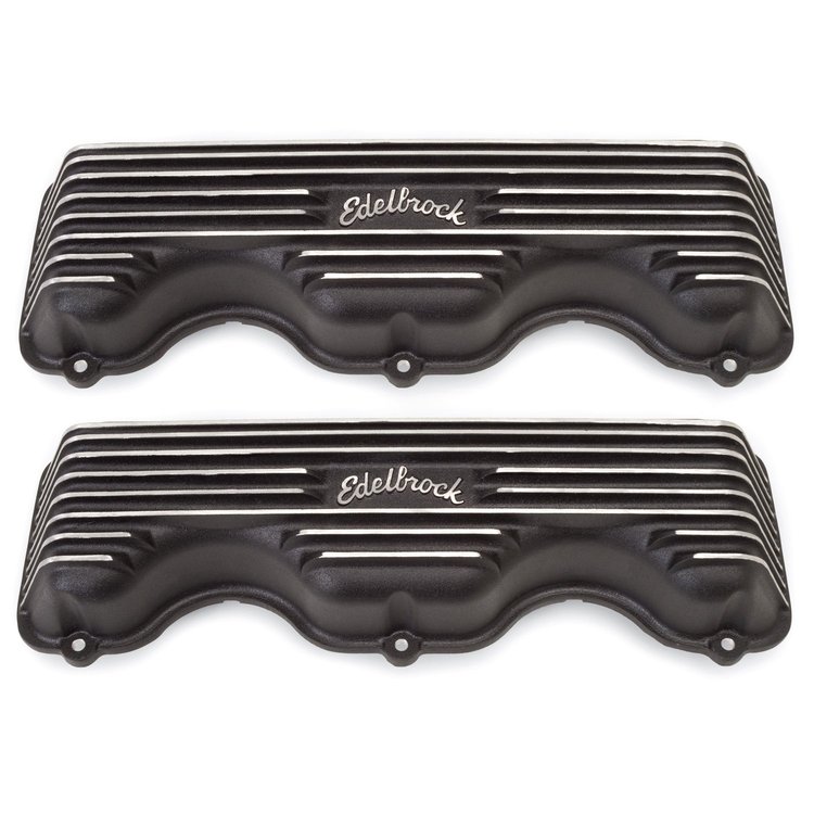 Classic Finned Valve Covers for Chevy W-Series 348/409 with Black Powder Coated Finish
