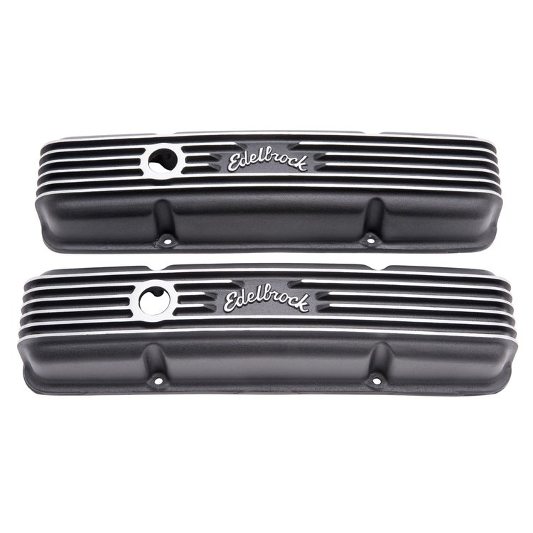 Classic Finned Valve Covers for 1959-1986 Small Block Chevy 262-400 with Black Powder Coated Finish