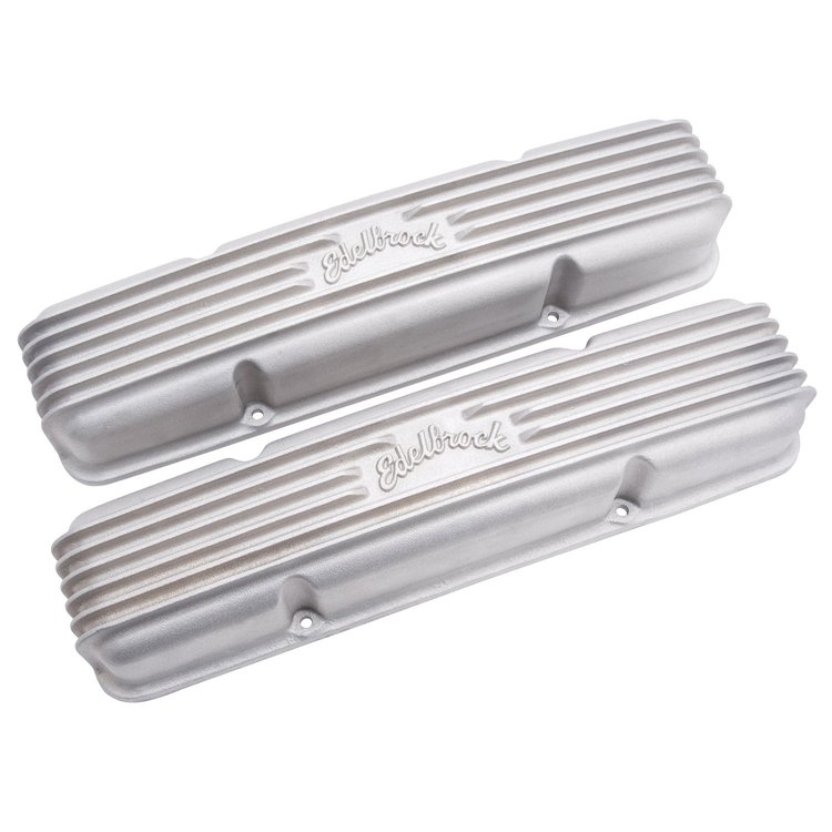 Classic Finned Valve Covers for 1959-1986 Small Block Chevy 262-400 with Satin Finish