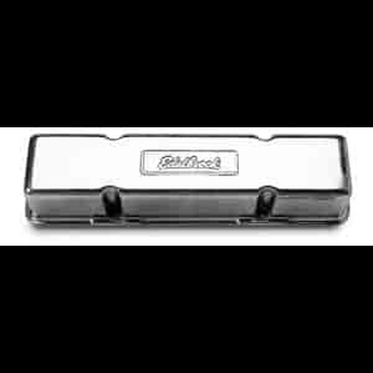 SB-Chevy Tall Valve Covers Polished with Edelbrock Script