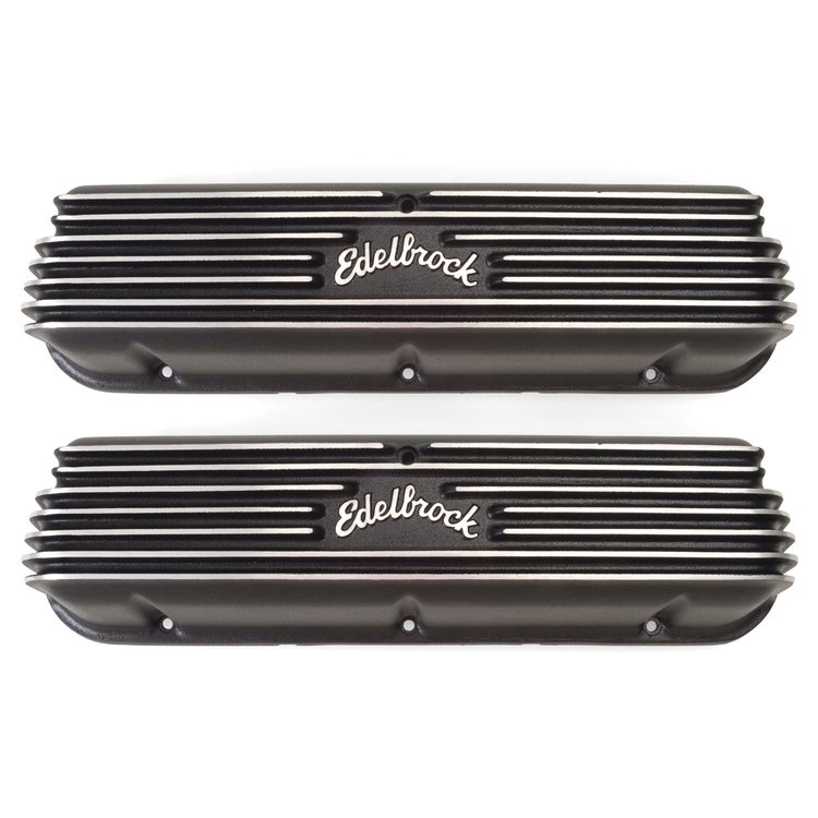 Classic Finned Valve Covers 1962-1995 Small Block Ford 221-351W with Black Powder Coated Finish