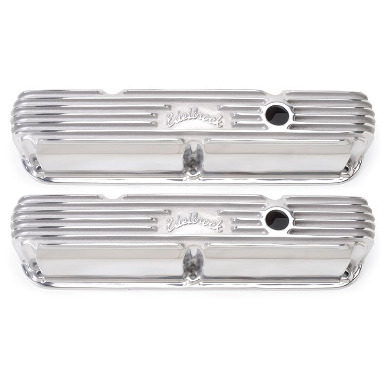Classic Finned Valve Covers for Small Block Chrysler 318-360 LA Series with Polished Finish