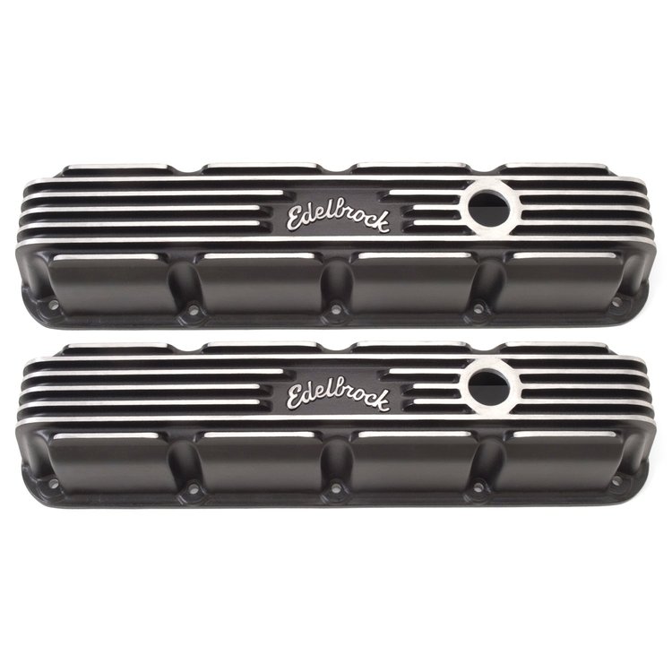 Classic Finned Valve Covers for Small Block Chrysler Magnum 5.2/5.9L with Black Powder Coated Finish