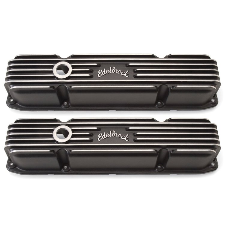 Classic Finned Valve Covers for Big Block Chrysler 383-440 with Black Powder Coated Finish