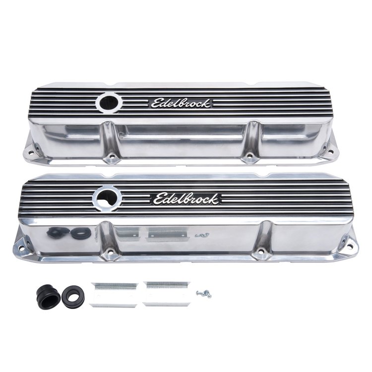 Elite II Short Aluminum Valve Covers for Chrysler Big-Block 383 and 440 [Polished and Gloss Black]