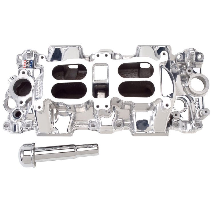 Performer RPM Intake Manifold Dual-Quad, Small Port 348/409 "W" Big Block 1500-6500 rpm Endurashine Finish
