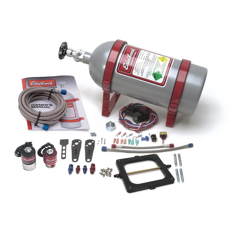 Performer RPM II Single Stage Nitrous Kit for 4500 Series Carburetor  with Silver Powder Coated Bottle