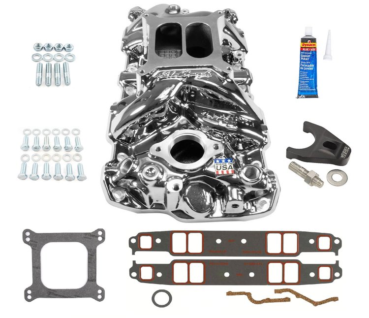 7101-CP Performer RPM Intake Manifold Kit for Small Block Chevy [Chrome Plasma]