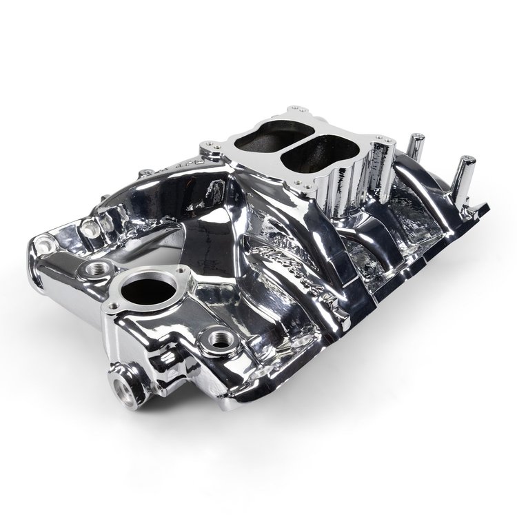 7156-CP Performer RPM Intake Manifold for 1965-1979 Pontiac 326-455 ci [Chrome Plasma Finish]