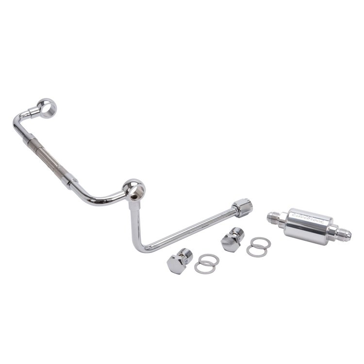 Thunder Series AVS Carburetor Chrome Dual Fuel Feed Line with Polished 6AN Fuel Filter