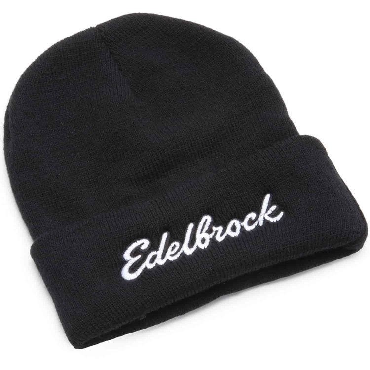 Knit Beanie in Black with Edelbrock Script