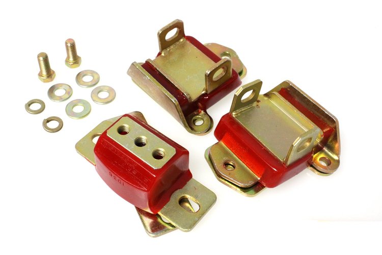 Polyurethane Engine & Transmission Mount Set, Red, Zinc-plated Hardware