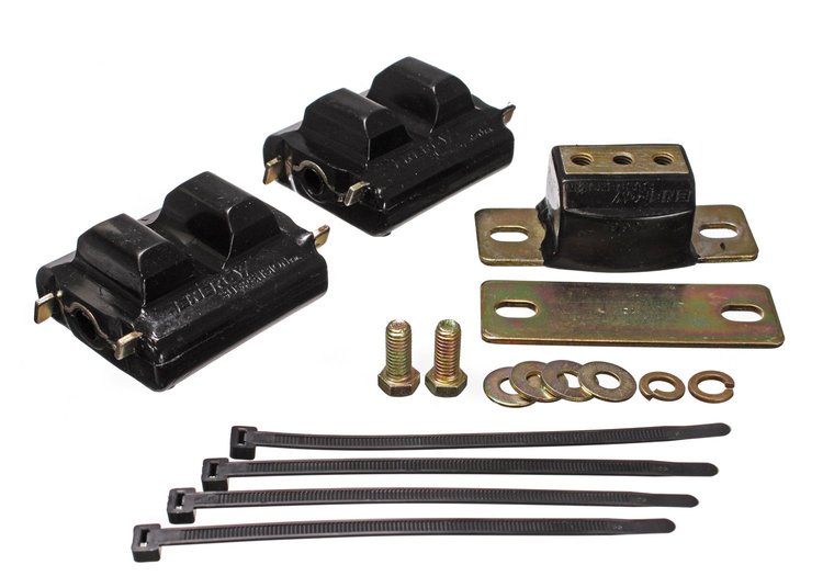 Polyurethane Motor and Transmission Mount Set, Complete with Zinc Hardware [Black]