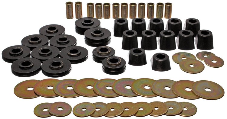 Polyurethane Body and Cab Mount Set, Zinc Hardware, Black