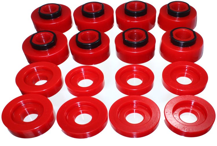 Body Mount Bushing Set 2008-2016 Ford F-Series Super Duty Truck 2/4WD Crew Cab - Red Bushings