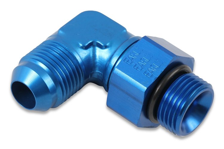 Radiused Fuel Pump & Regulator Fitting -8AN Male Flare to 3/4"-16 (-8AN O-Ring Port) Swivel