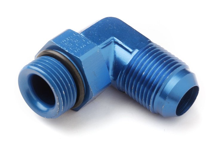 Radiused Fuel Pump & Regulator Fitting -8AN Male Flare to 7/8"-14 (-10AN O-Ring Port) Swivel