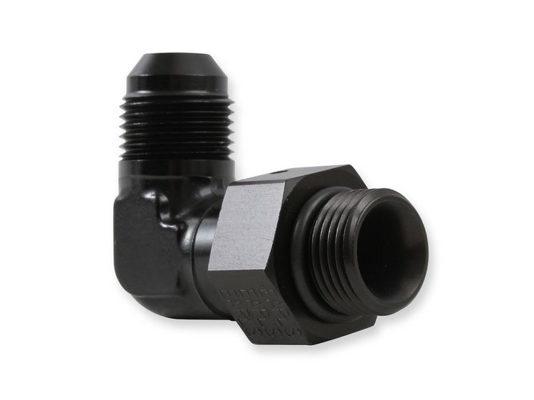 Ano-Tuff 90° Radiused Port Adapter -8AN Male Flare to 3/4"-16 (-8AN O-Ring Port) Swivel