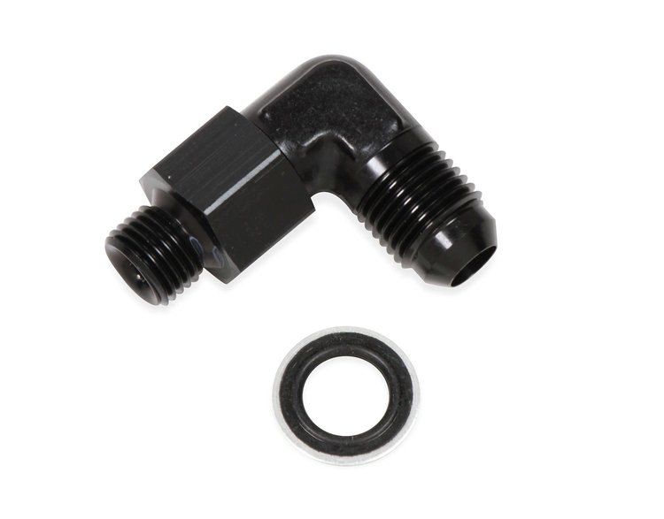 Ano-Tuff 90° Carb Inlet Fitting -6AN Male Flare to 12mm x 1.5 Swivel
