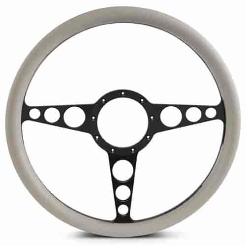 15 in. Racer Steering Wheel - Matte Black Spokes, Grey Grip