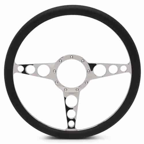 15 in. Racer Steering Wheel - Polished Spokes, Black Grip