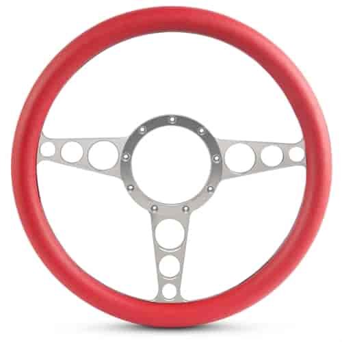 15 in. Racer Steering Wheel - Clear Anodized Spokes, Red Grip