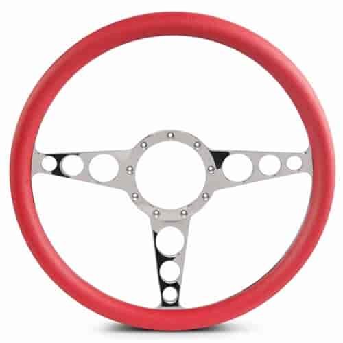 15 in. Racer Steering Wheel - Clear Coat Spokes, Red Grip