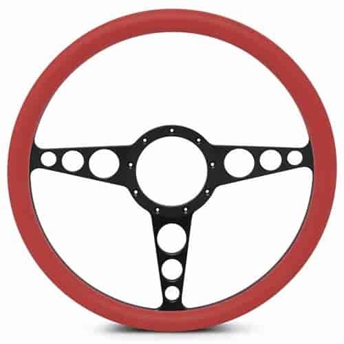 15 in. Racer Steering Wheel - Matte Black Spokes, Red Grip