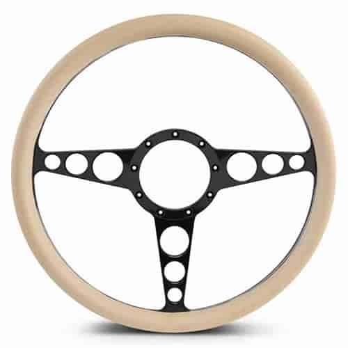 15 in. Racer Steering Wheel - Black Anodized Spokes, Tan Grip