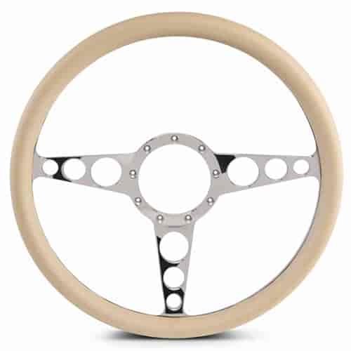 15 in. Racer Steering Wheel - Clear Coat Spokes, Tan Grip