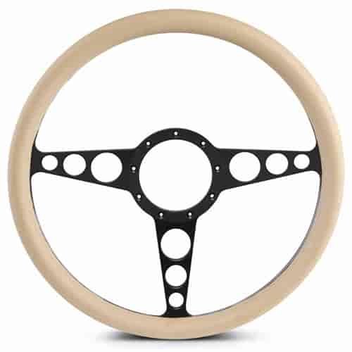 15 in. Racer Steering Wheel - Matte Black Spokes, Tan Grip