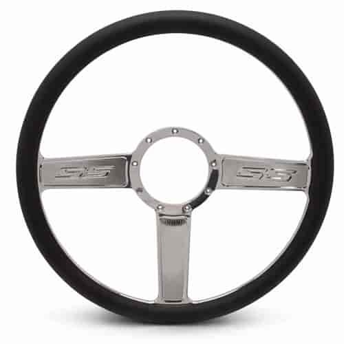 15 in. SS Logo Steering Wheel - Clear Coat Spokes, Black Grip