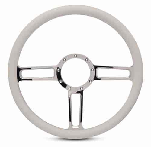 15 in. Launch Steering Wheel - Chrome Plated Spokes, White Grip