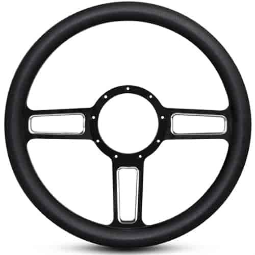 15 in. Launch Steering Wheel - Black Spokes w/Machined Highlights, Black Grip