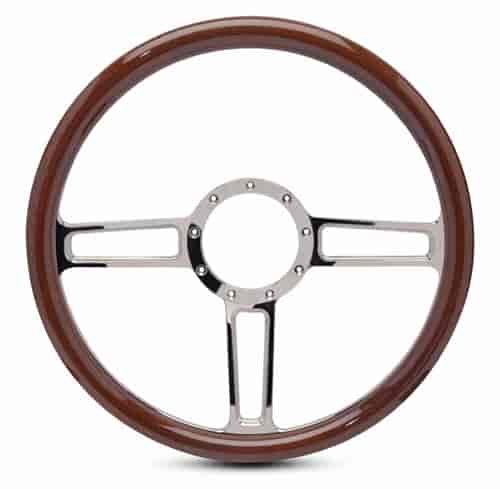 15 in. Launch Steering Wheel -  Chrome Plated Spokes, Woodgrain Grip
