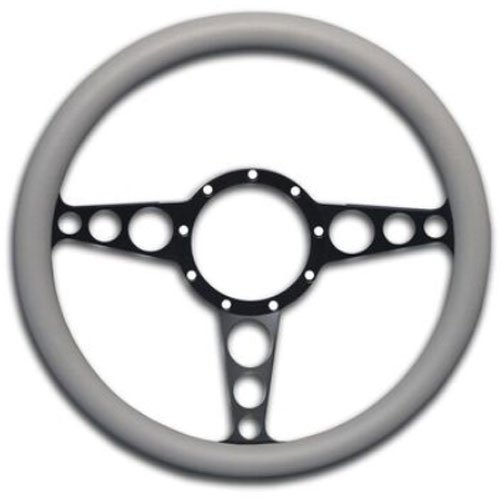 13 1/2 in. Racer Billet Steering Wheel Black Spokes Grey Grip