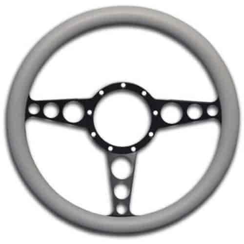 13 1/2 in. Racer Billet Steering Wheel Matte Black Spokes Grey Grip