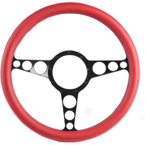 13 1/2 in. Racer Billet Steering Wheel Matte Black Spokes Red Grip
