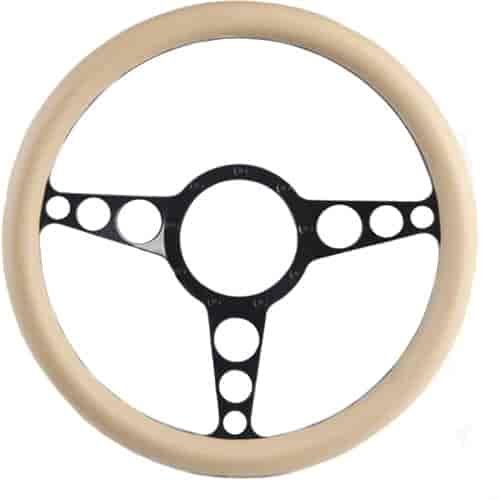 13 1/2 in. Racer Billet Steering Wheel Black Spokes Tan Grip