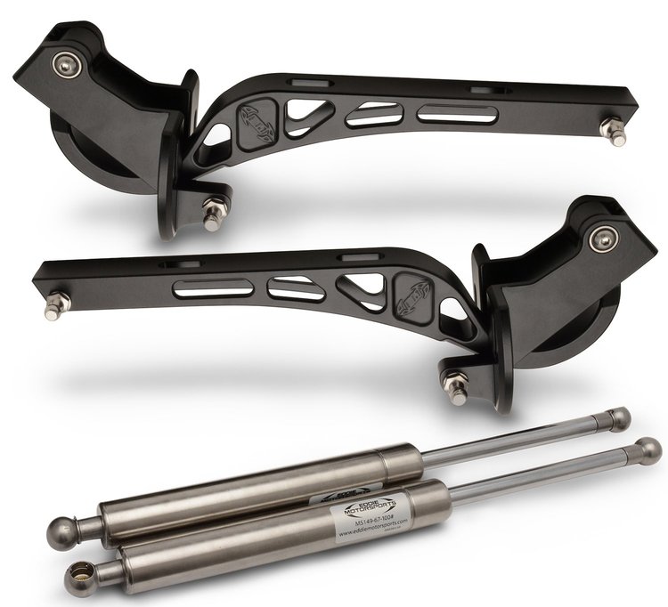 MS147-83MB Billet Aluminum Kinetic Hood Hinges for 1979-1993 Ford Mustang w/Stock Steel Hood [Matte Black Fusioncoat Finish]