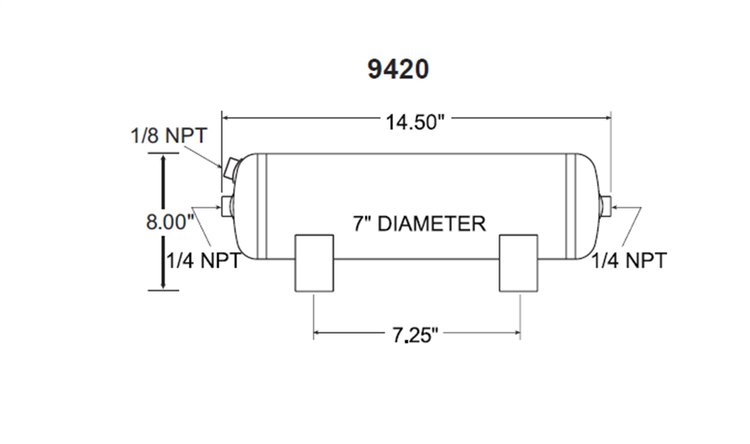 Two Gallon Air Tank 2X 1/4 NPT 1X 1