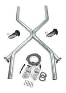 Universal X-Pipe with Electric Cutouts Includes wiring harness with actuator and all necessary hardware