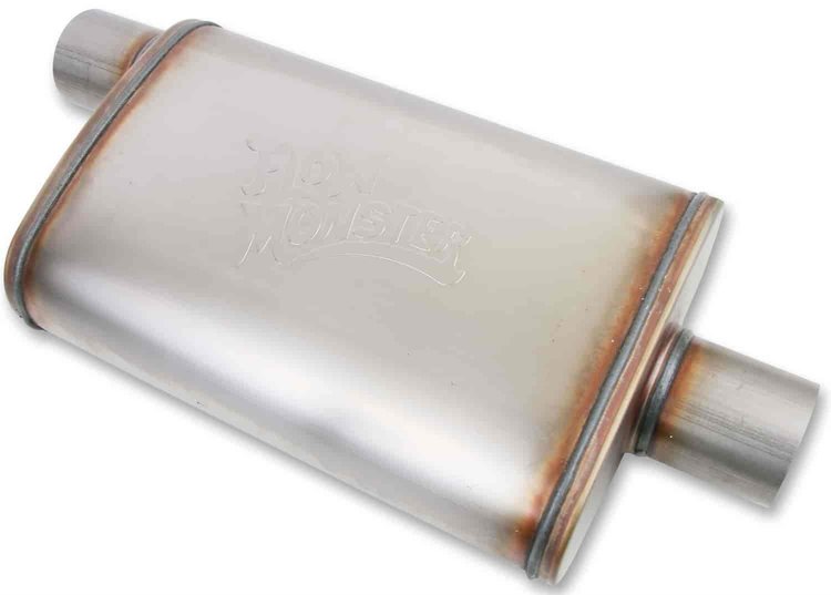 FlowMonster Straight-Through Muffler Oval Case Center In/Offset Out: 2.500 in.