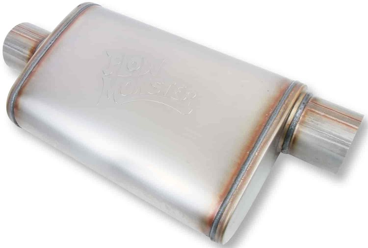 FlowMonster Straight-Through Muffler Oval Case Center In/Offset Out: 3 in.
