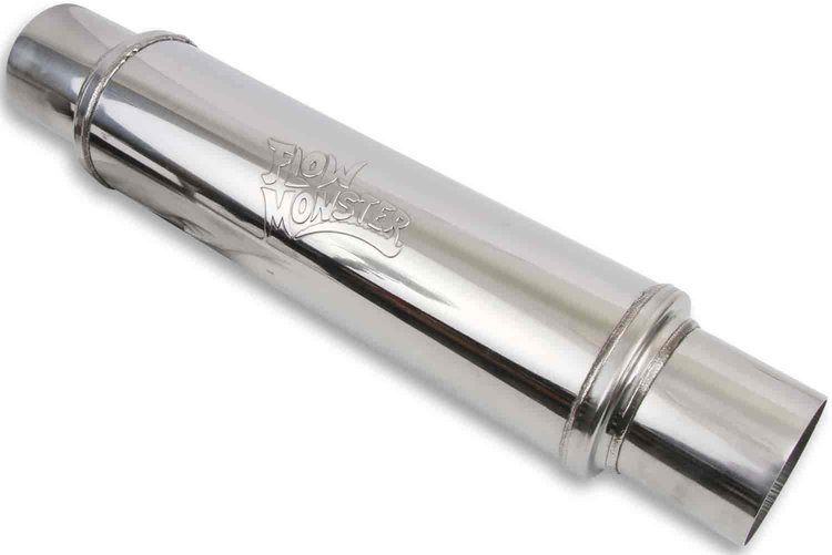 FlowMonster Straight-Through Muffler Round Case Center In/Center Out: 3 in.