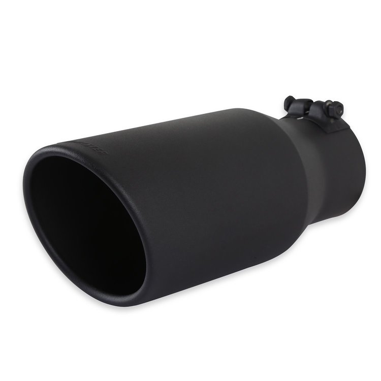 15405B Exhaust Tip; 5.0-in. Black Angle Cut Fits 3.5-in. Tubing, 12.00-in Long - Clamp On