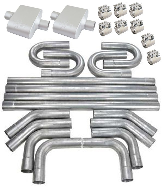 FlowMonster/JEGS Aluminized Exhaust System Kit - Universal - 2.500 in. Tubing - Center In/Center Out